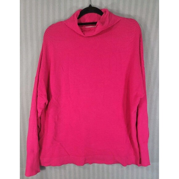 Chelsea & Theodore Womens Sweater  Size Xl Ribbed Knit Hot Pink Mock Neck - Picture 1 of 7